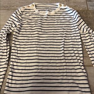 J. Crew Navy and Cream Striped Top Gold Button Detail - Size Large